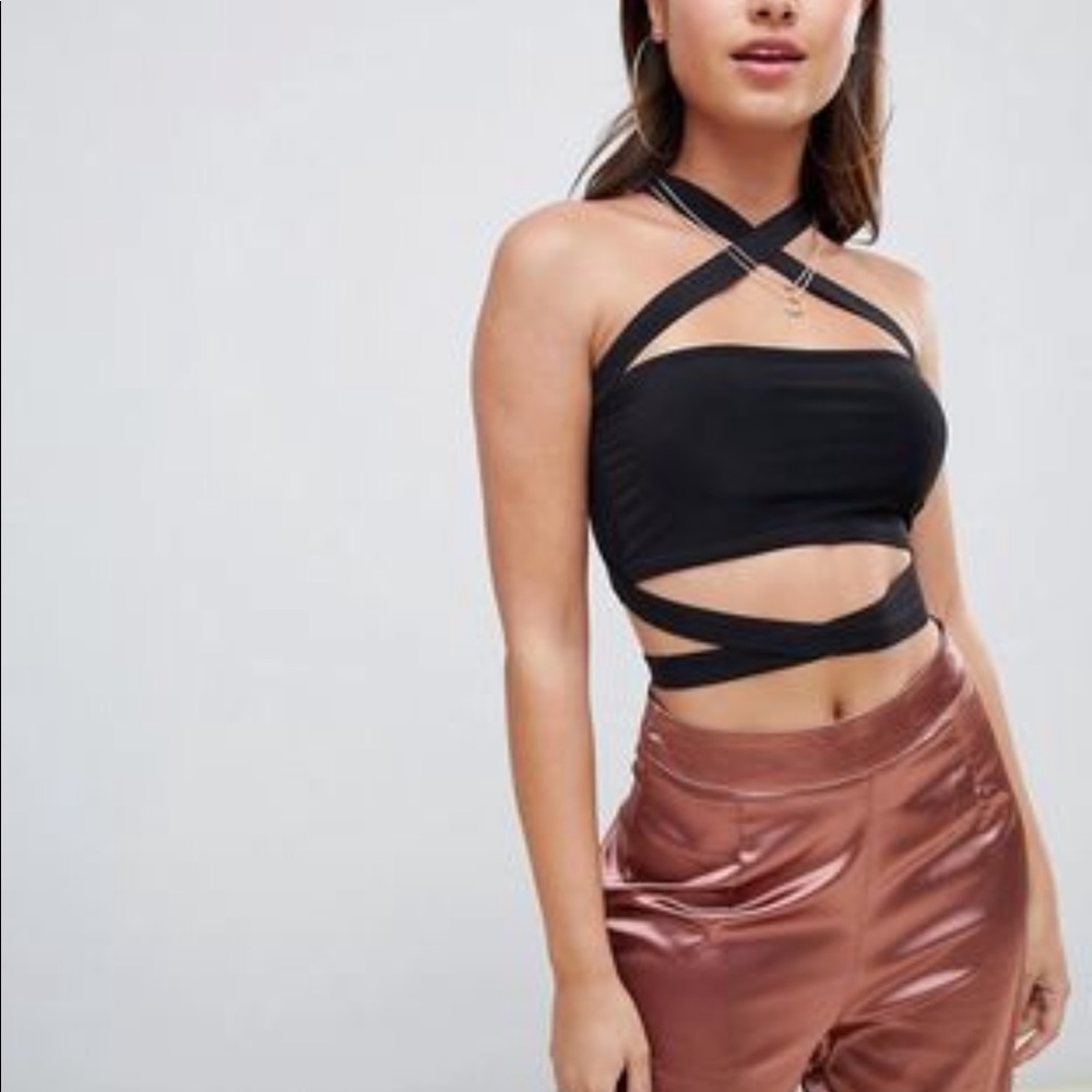Black bandeau crop top with ties